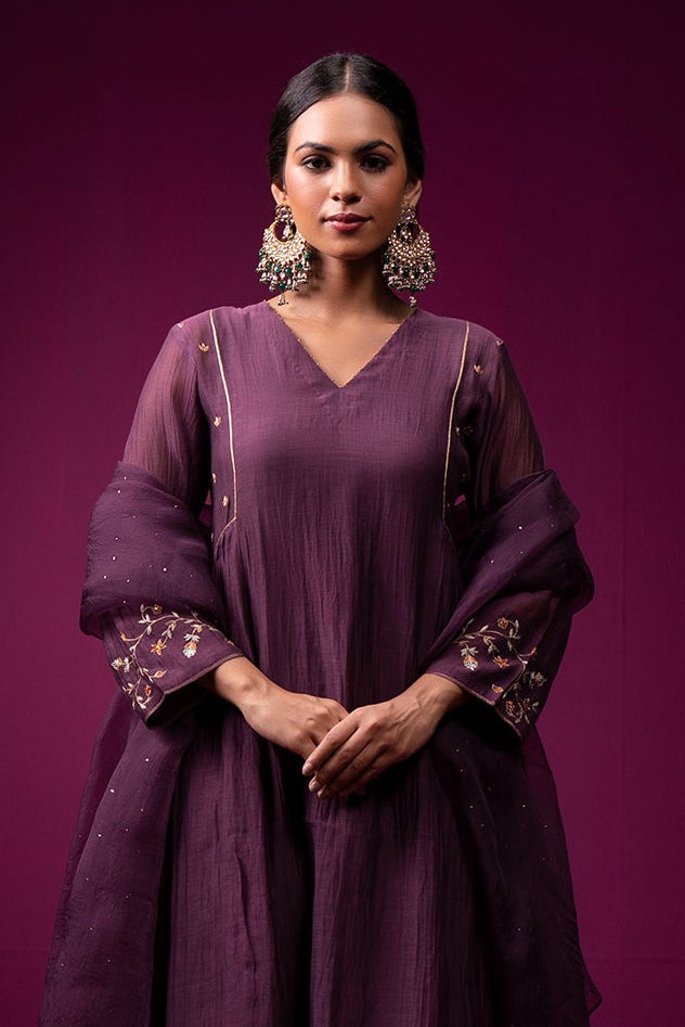 Raatgul Hand Emboidered gathered Kajri kurta set - Set of 2