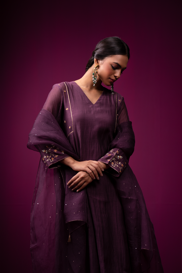 Raatgul Hand Emboidered gathered Kajri kurta set - Set of 2