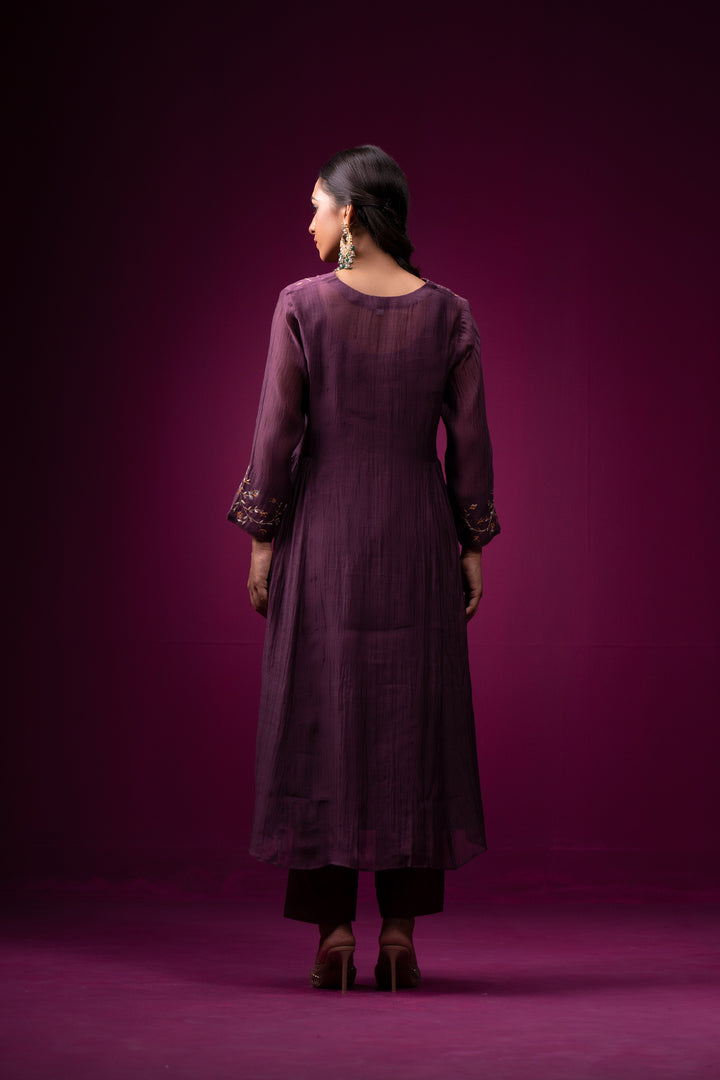 Raatgul Hand Emboidered gathered Kajri kurta set - Set of 2