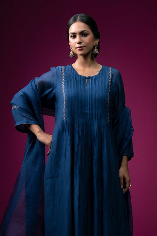 Siyahi Front Gather Hand Embroidered Kajri kurta Set - Set of 2