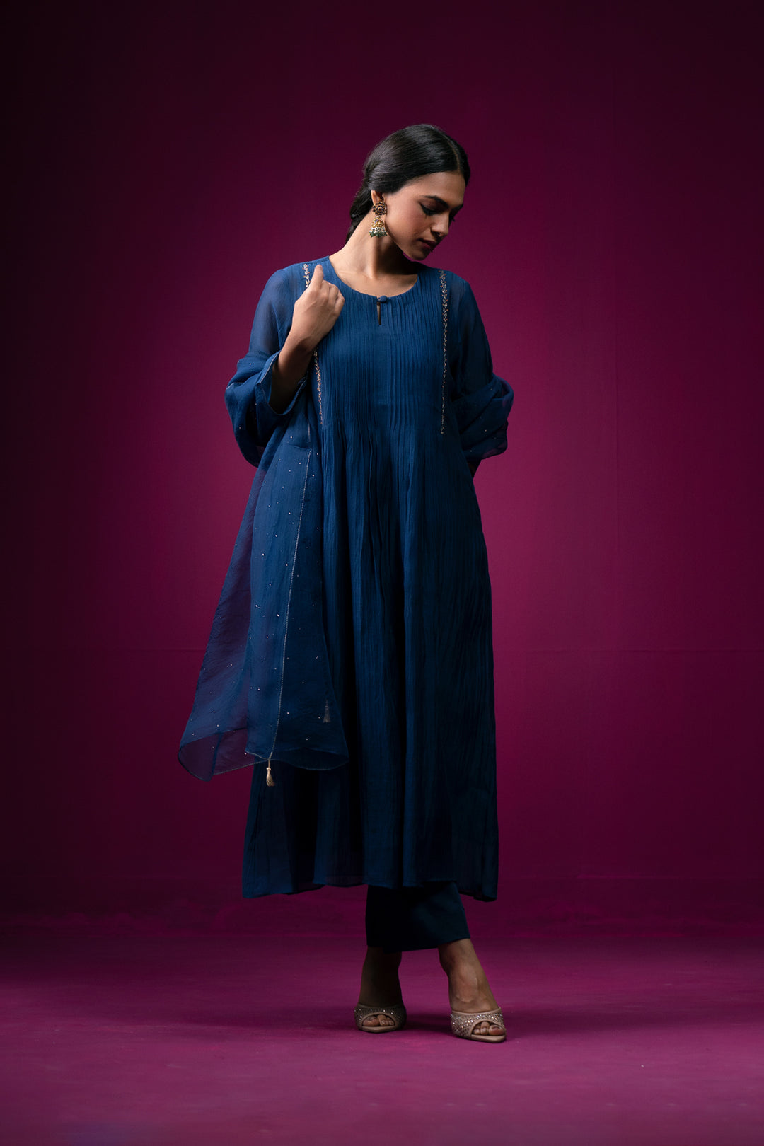 Siyahi Front Gather Hand Embroidered Kajri kurta Set - Set of 2