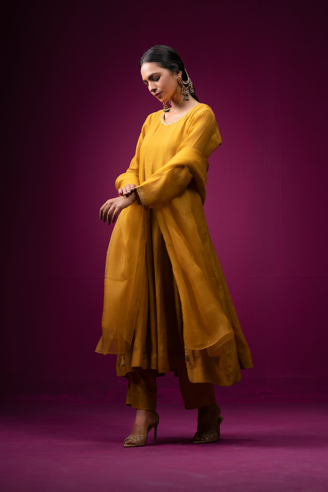 Nooran Anarkali Hand Embroidered Kajri Anarkali Set - Set of 2