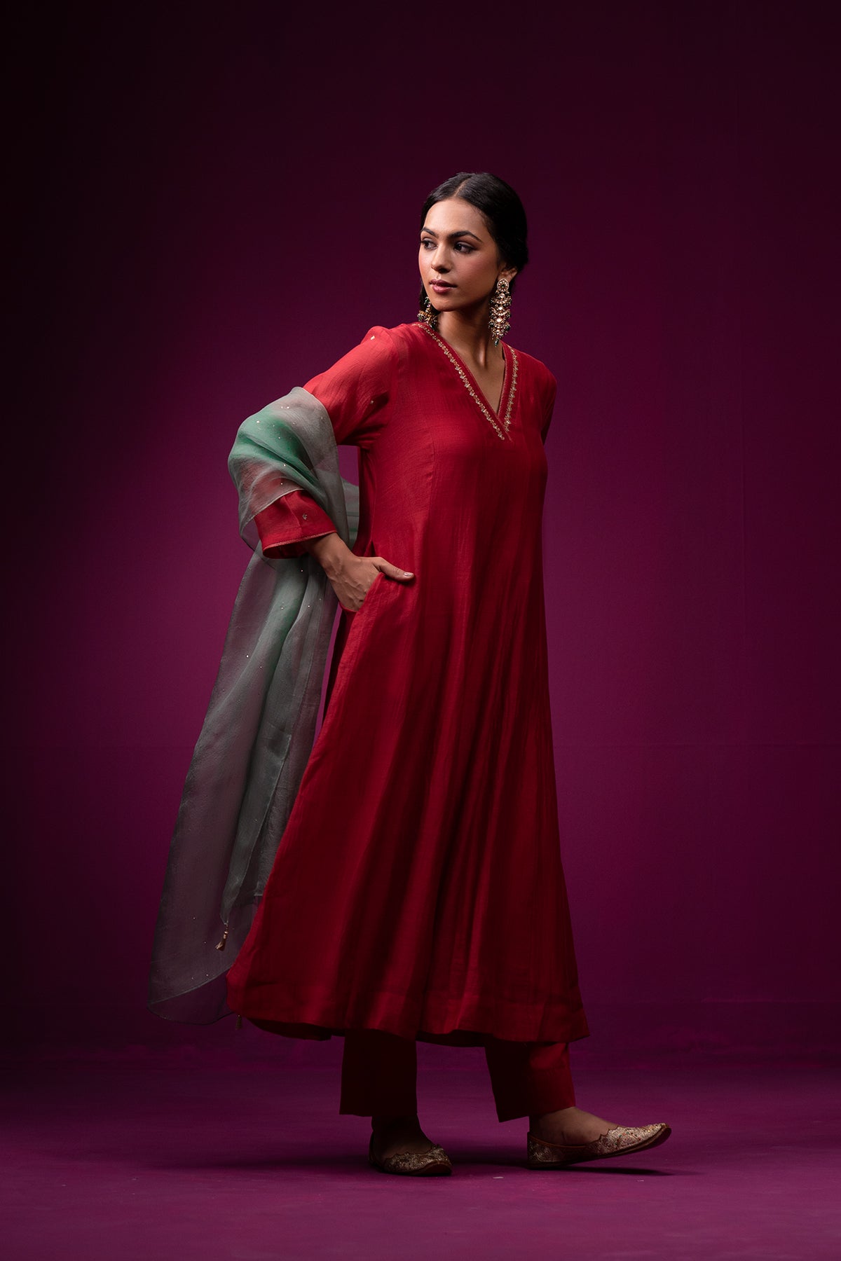 Gauhar Kalidar Hand Embroidered Kajri Kurta Set-Set of 2