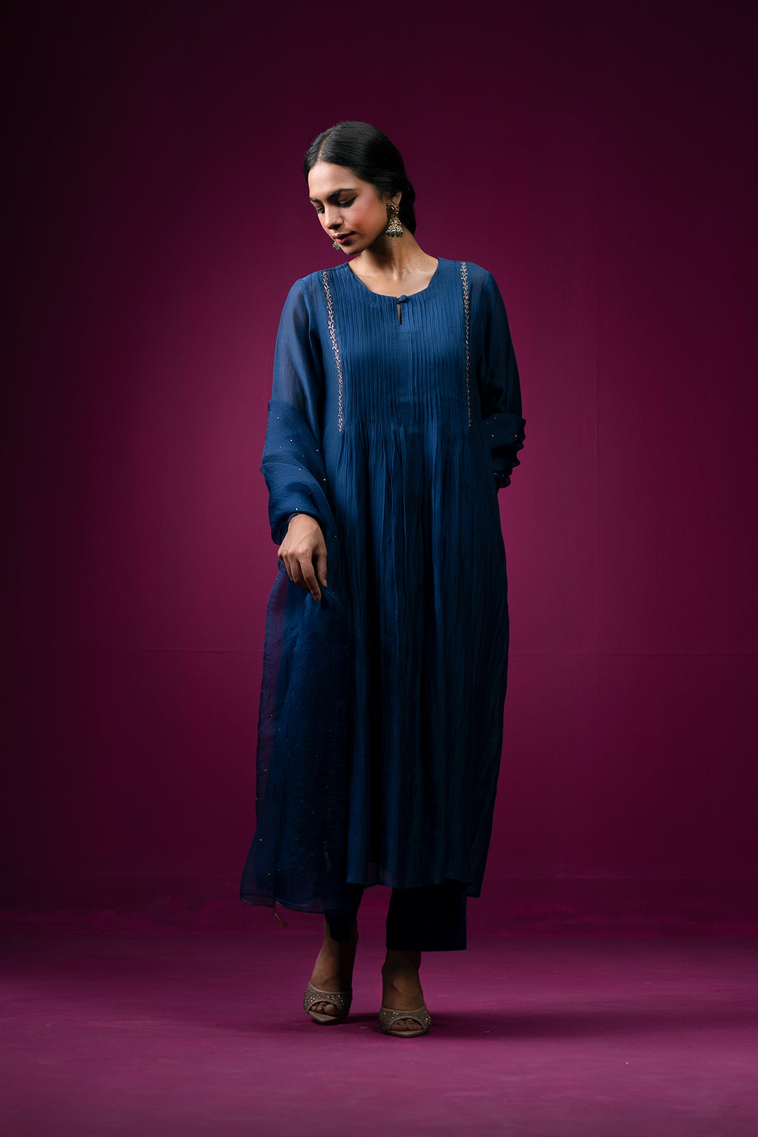 Siyahi Front Gather Hand Embroidered Kajri kurta Set - Set of 2