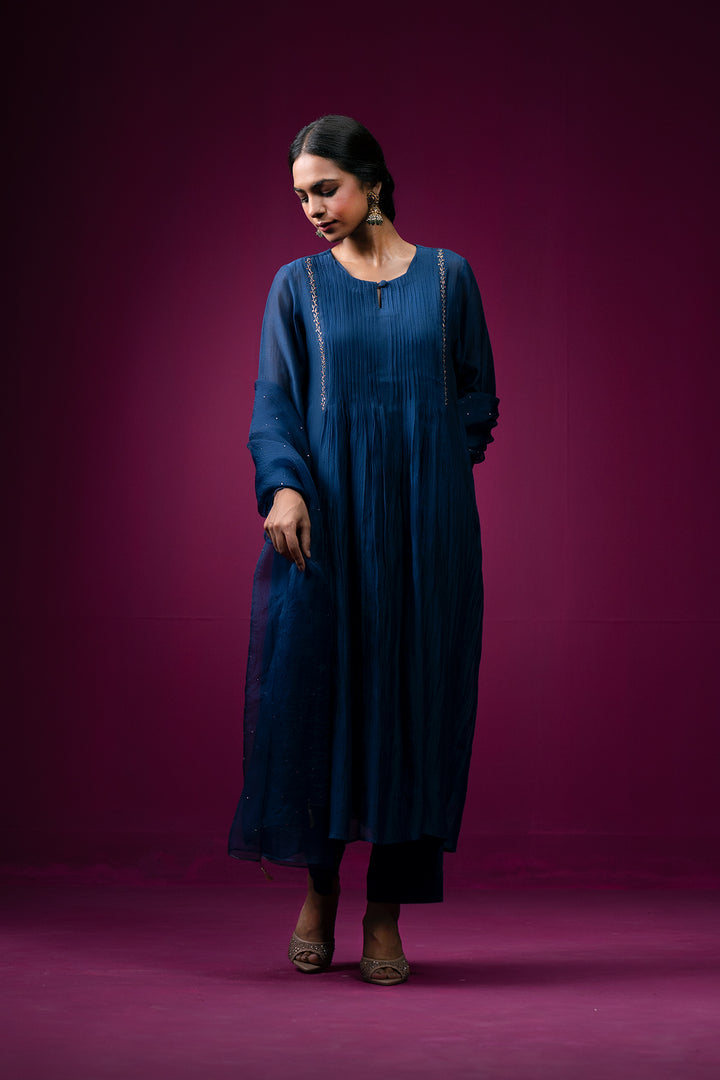 Siyahi Front Gather Hand Embroidered Kajri kurta Set - Set of 2