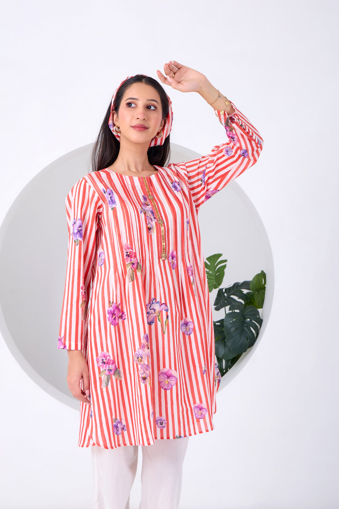 Red Striped Pansy Kurta Set
