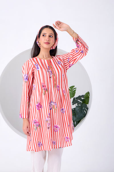 Red Striped Pansy Kurta Set