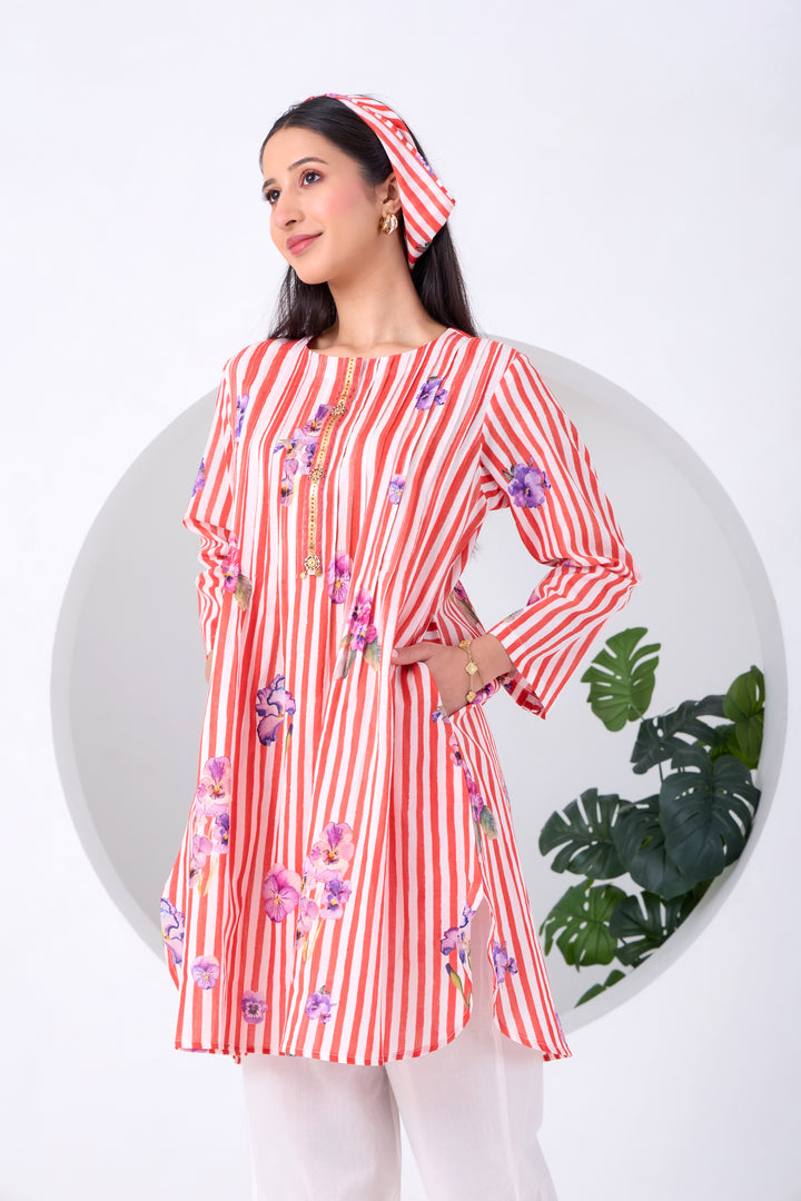 Red Striped Pansy Kurta Set