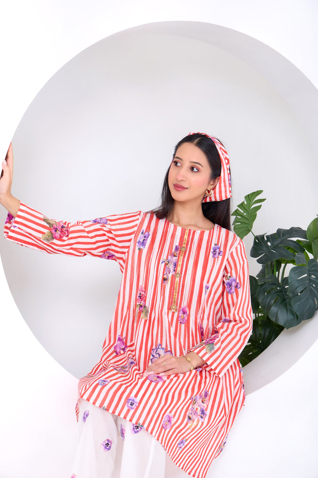 Red Striped Pansy Kurta Set