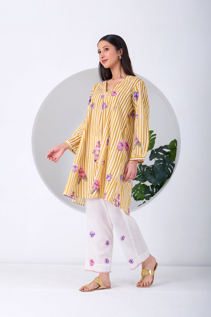 Yellow Striped Pansy Kurta Set