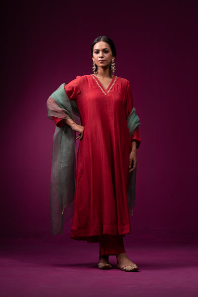 Gauhar Kalidar Hand Embroidered Kajri Kurta Set-Set of 2