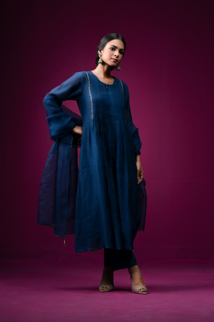 Siyahi Front Gather Hand Embroidered Kajri kurta Set - Set of 2