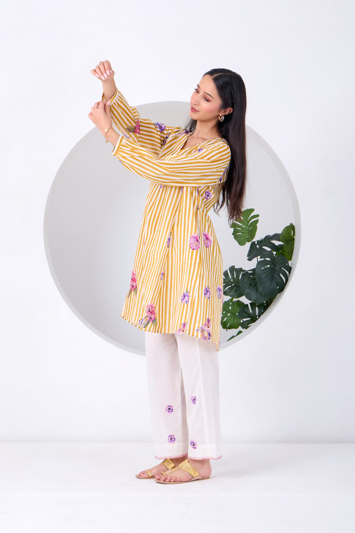 Yellow Striped Pansy Kurta Set