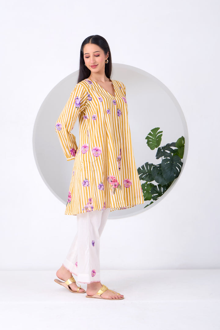 Yellow Striped Pansy Kurta Set