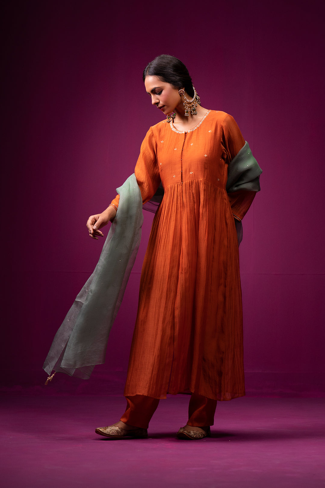 Kajri Form Kesar Front Open Hand Embroidered Kajri kurta set- Set of 2 – Trendytokari