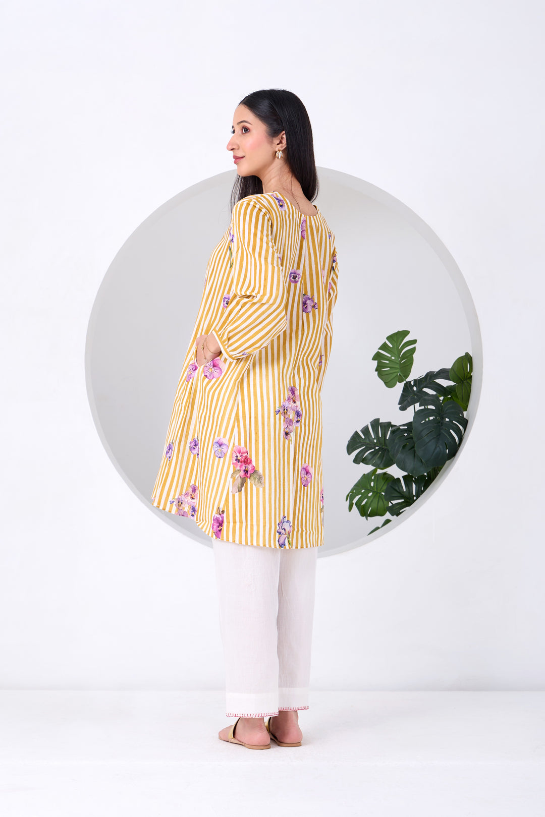 Yellow Striped Pansy Kurta Set