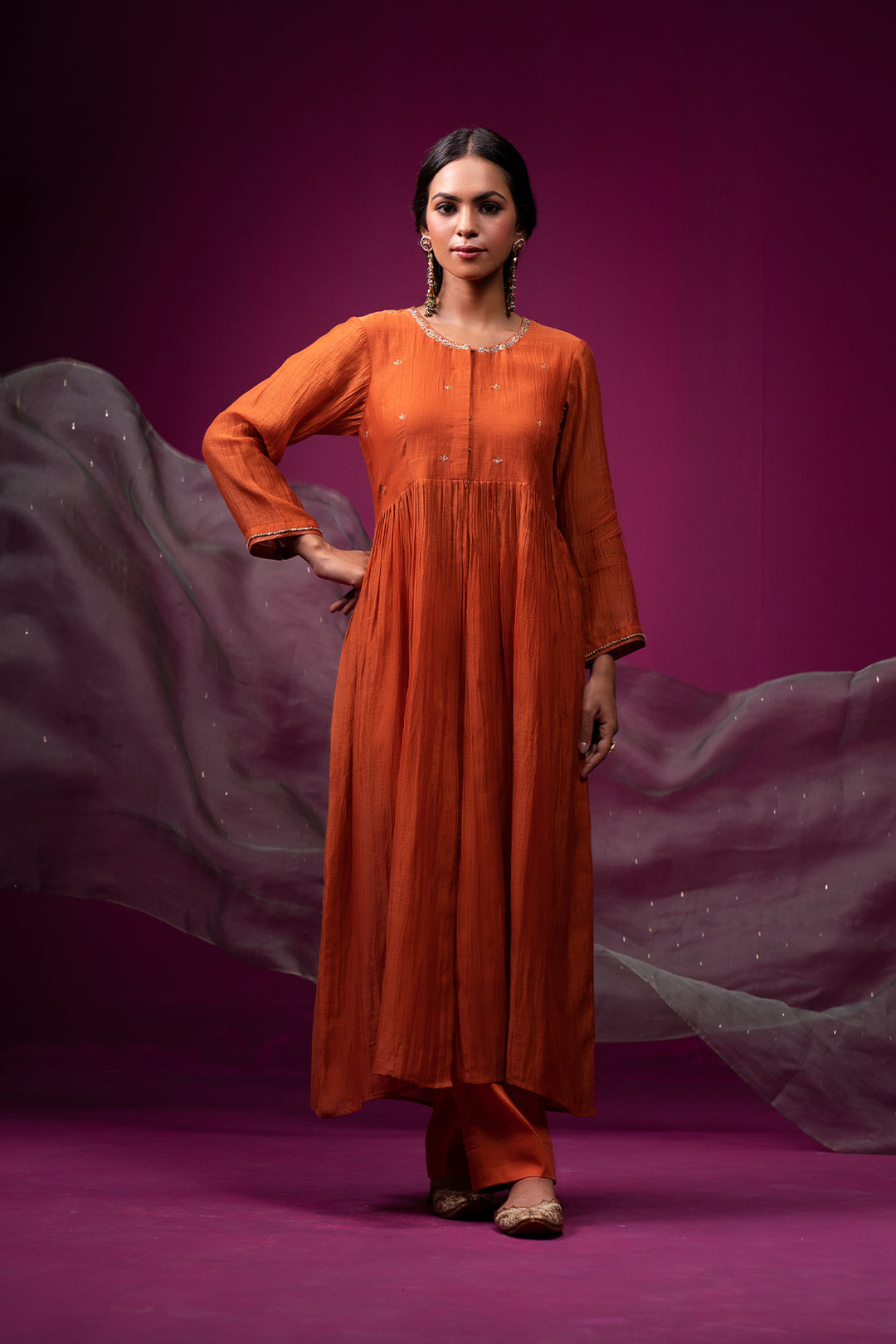 Kajri Form Kesar Front Open Hand Embroidered Kajri kurta set- Set of 2 – Trendytokari