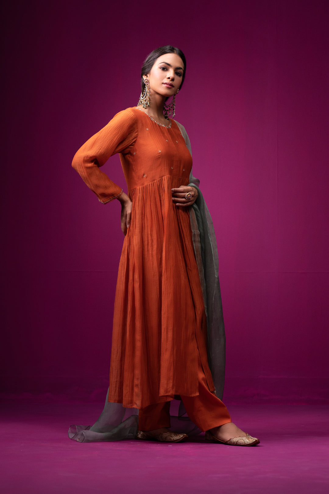 Kesar Front Open Hand Embroidered Kajri kurta set- Set of 2