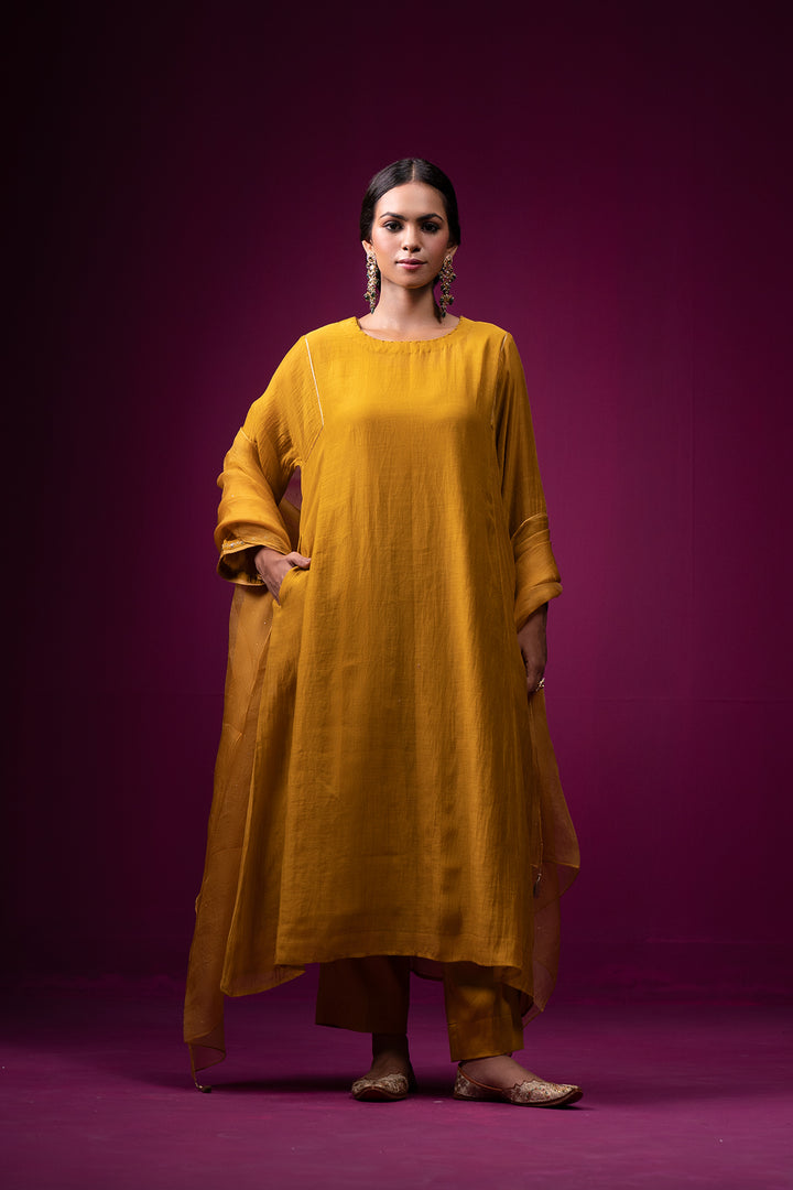 Basanti Zari Hand Embroidered Kajri Choga Set- Set of 2