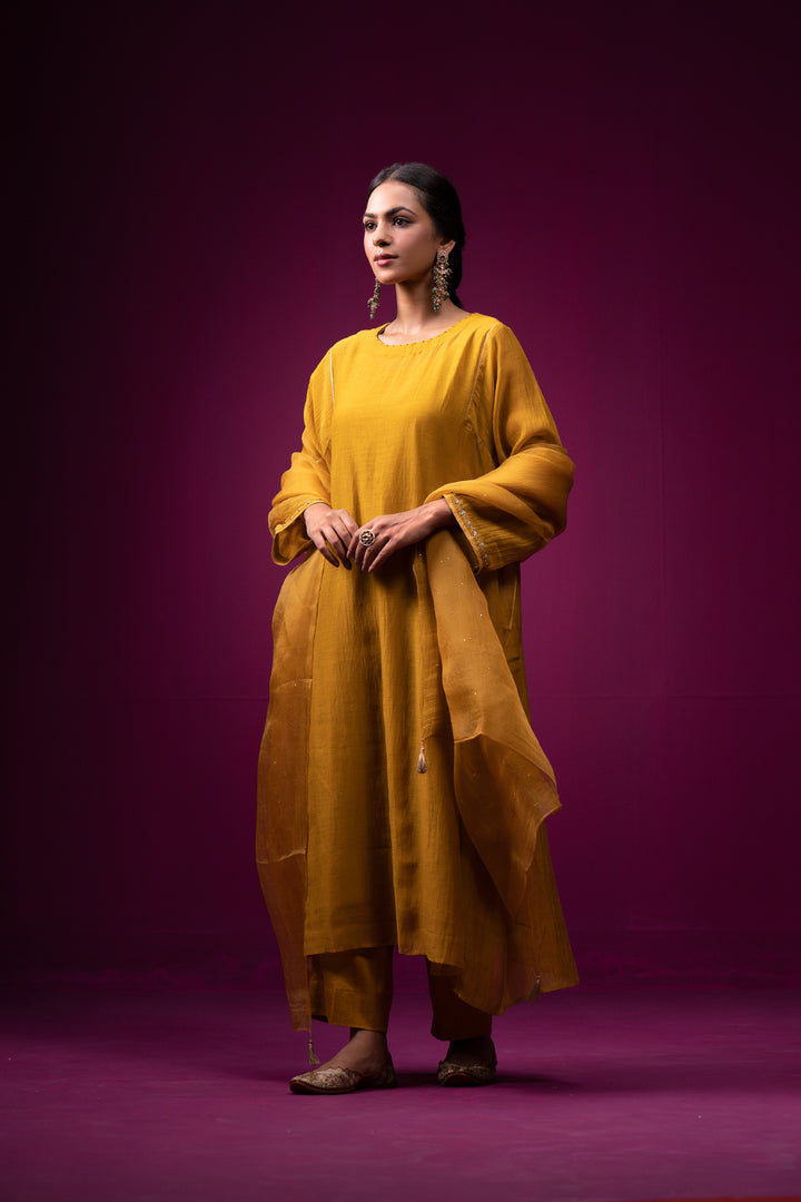 Basanti Zari Hand Embroidered Kajri Choga Set- Set of 2