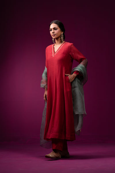 Gauhar Kalidar Hand Embroidered Kajri Kurta Set-Set of 2