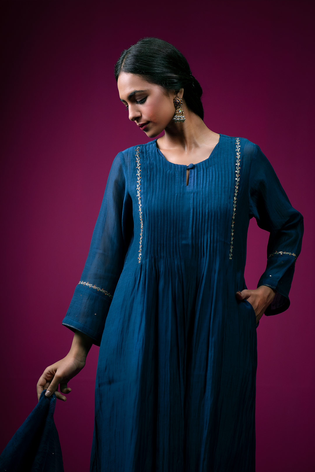 Siyahi Front Gather Hand Embroidered Kajri kurta Set - Set of 2