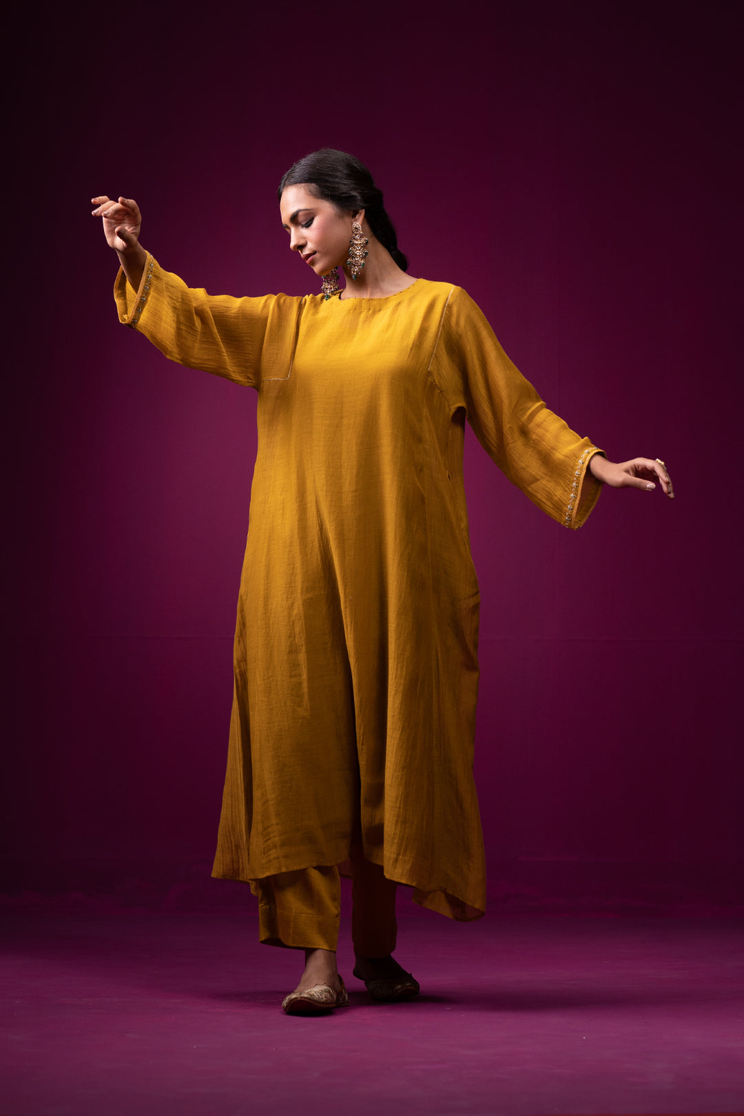 Basanti Zari Hand Embroidered Kajri Choga Set- Set of 2