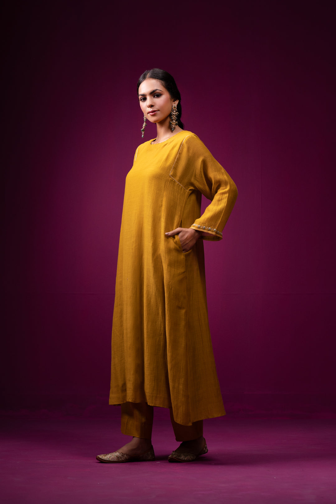 Basanti Zari Hand Embroidered Kajri Choga Set- Set of 2