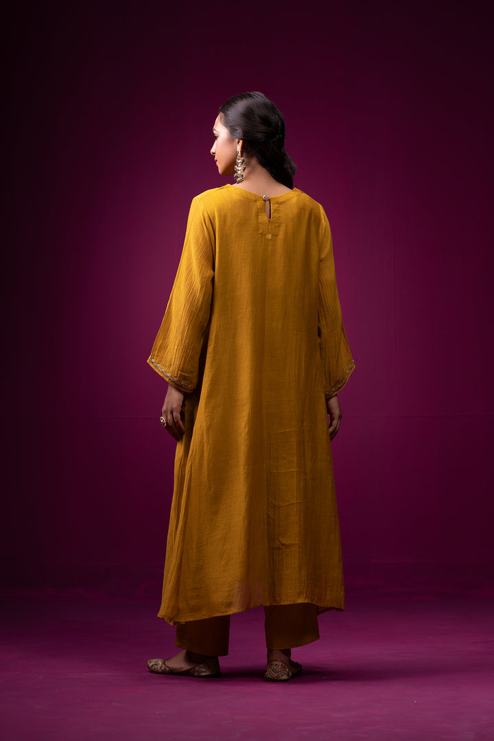 Basanti Zari Hand Embroidered Kajri Choga Set- Set of 2