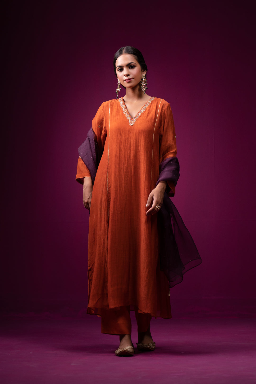 Mehroomih Hand Embroidered Zari Kajri Kurta Set- Set of 2- Set of 2