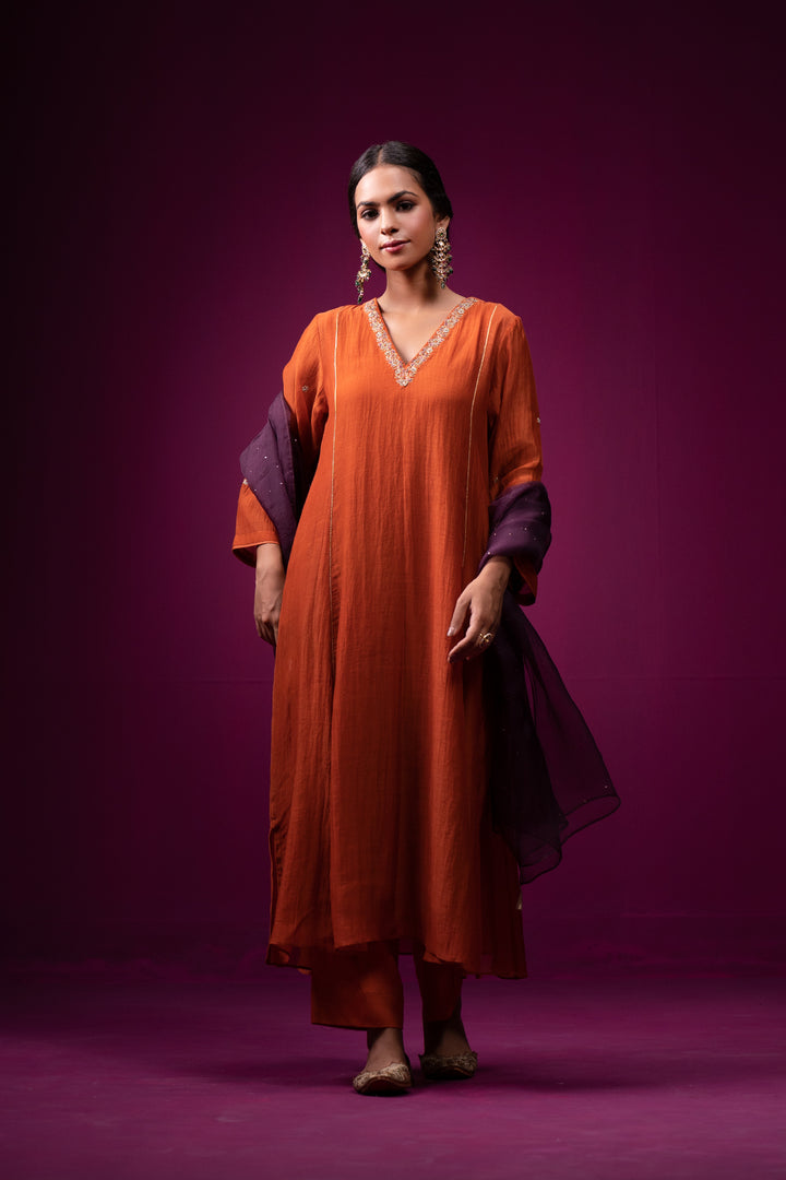 Mehroomih Hand Embroidered Zari Kajri Kurta Set- Set of 2- Set of 2