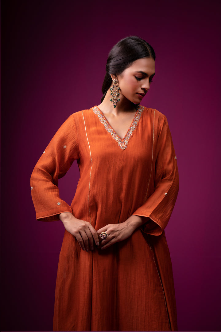 Mehroomih Hand Embroidered Zari Kajri Kurta Set- Set of 2- Set of 2