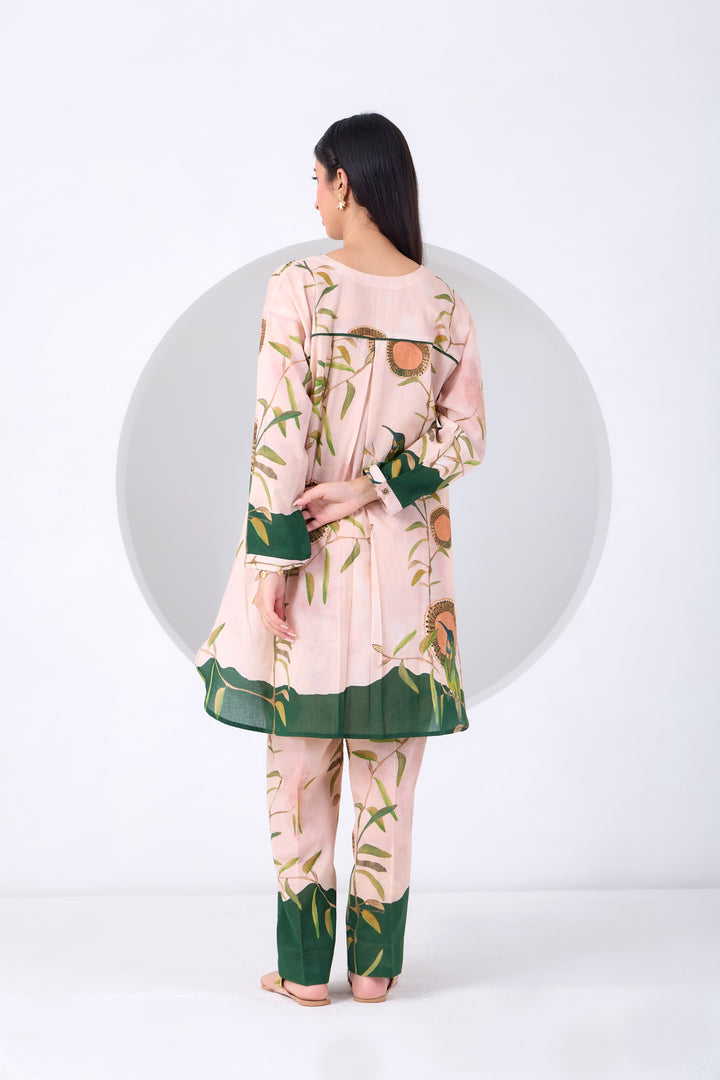 Peach Montane Bird Kurta Set