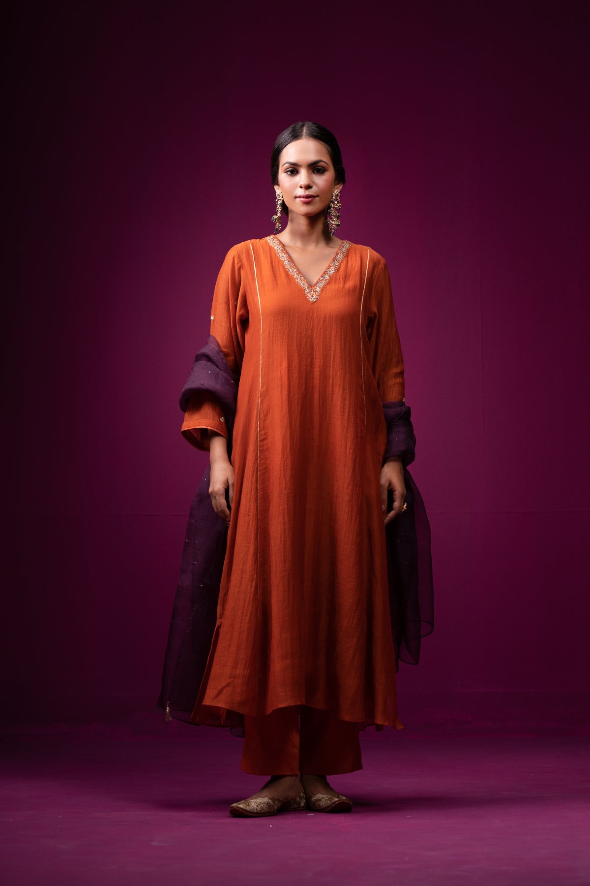 Mehroomih Hand Embroidered Zari Kajri Kurta Set- Set of 2- Set of 2