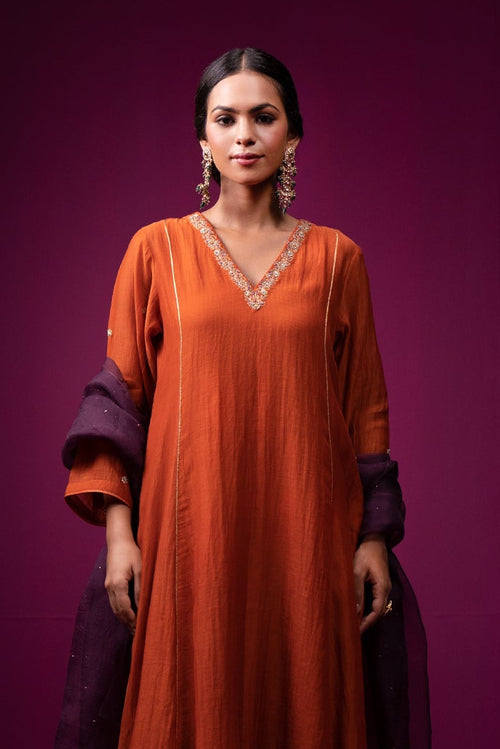 Mehroomih Hand Embroidered Zari Kajri Kurta Set- Set of 2- Set of 2