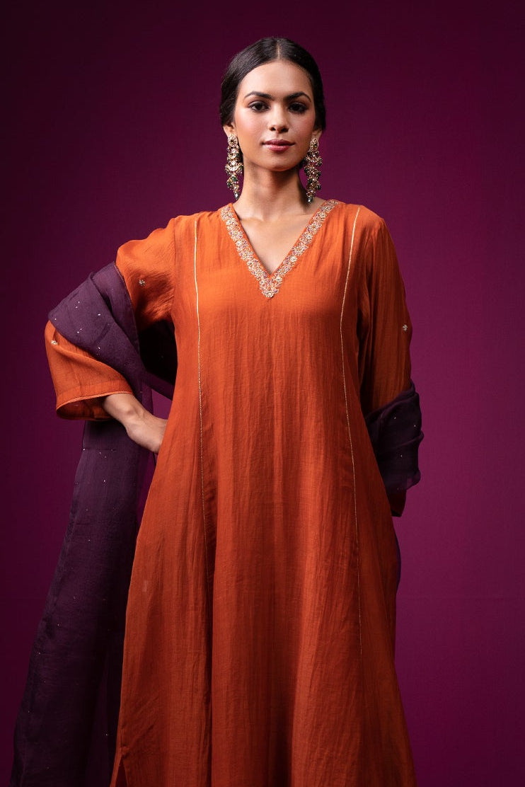 Mehroomih Hand Embroidered Zari Kajri Kurta Set- Set of 2- Set of 2