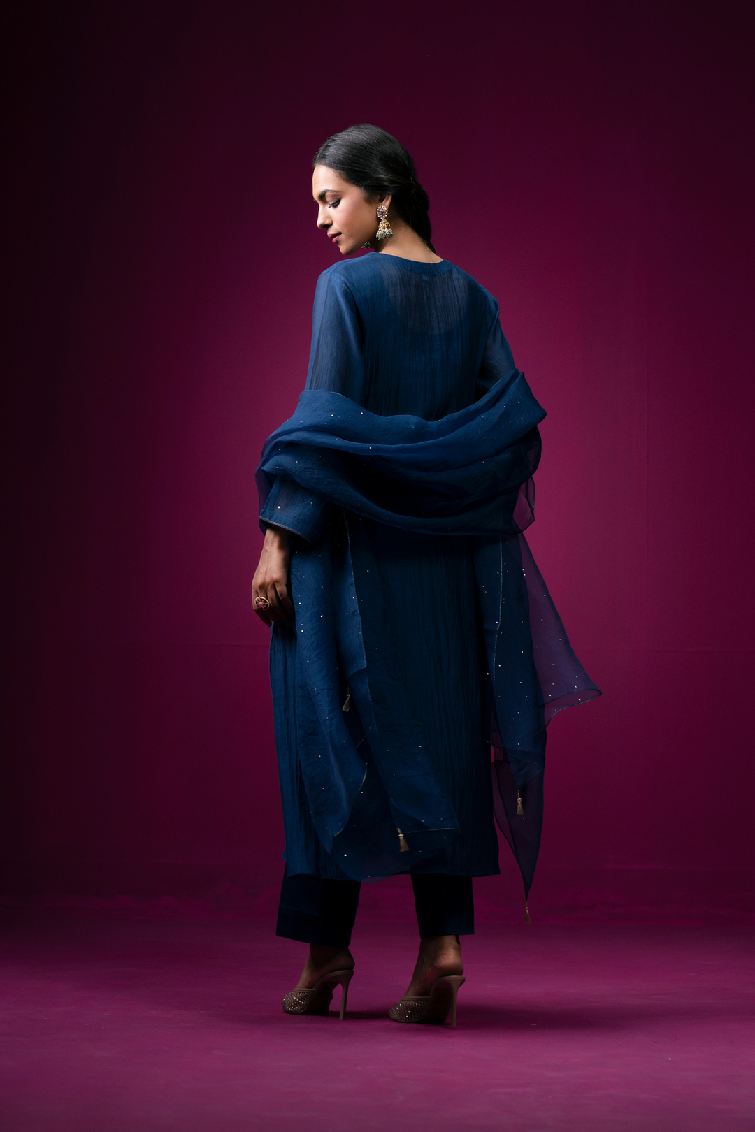 Siyahi Front Gather Hand Embroidered Kajri kurta Set - Set of 2