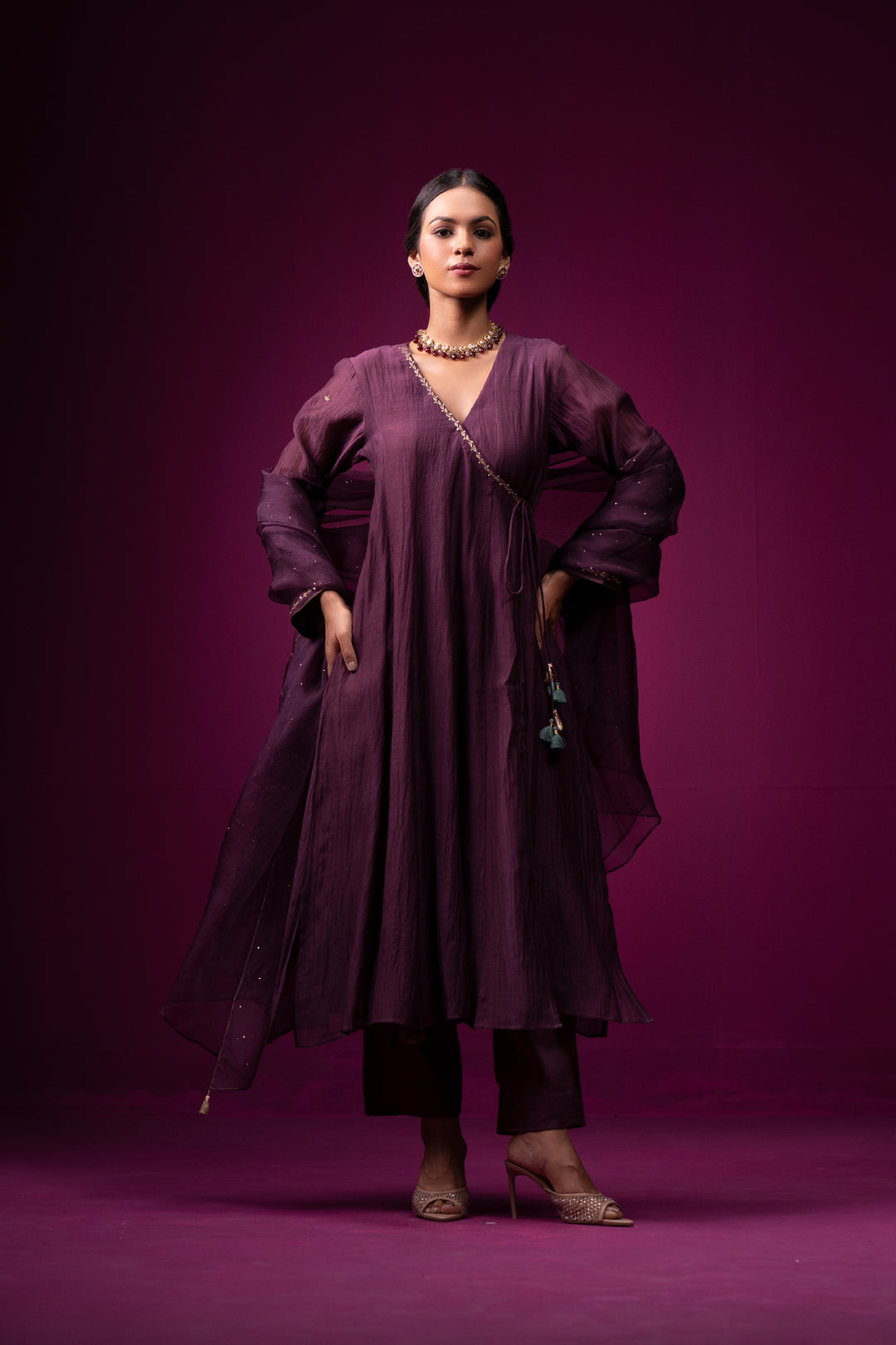 Roza Hand Embroidered Kajri Angrakha Kurta Set- Set of 2