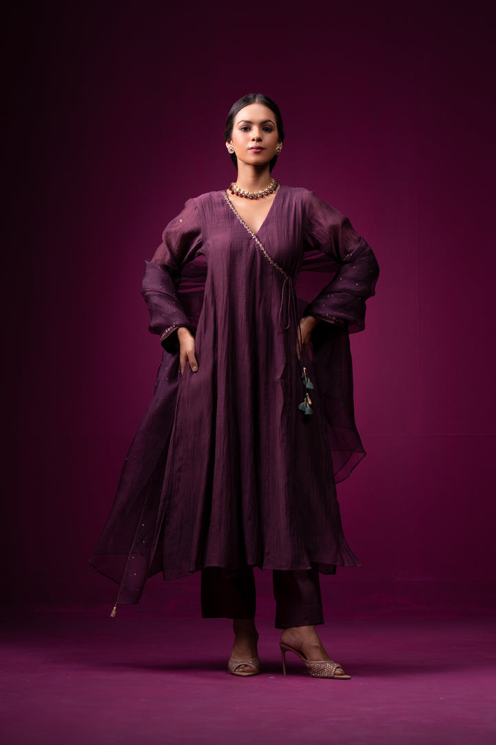 Roza Hand Embroidered Kajri Angrakha Kurta Set- Set of 2