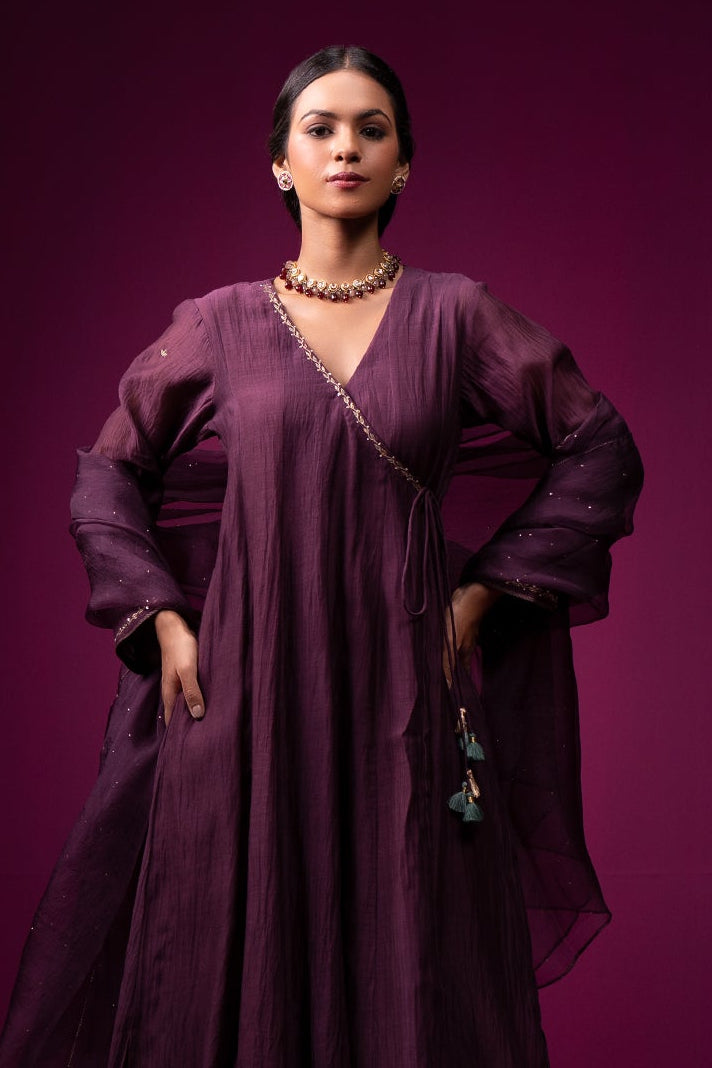 Roza Hand Embroidered Kajri Angrakha Kurta Set- Set of 2