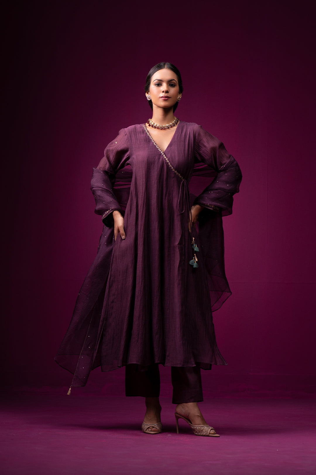 Roza Hand Embroidered Kajri Angrakha Kurta Set- Set of 2