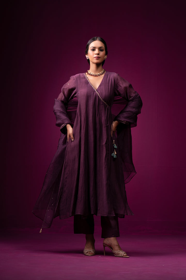 Roza Hand Embroidered Kajri Angrakha Kurta Set- Set of 2