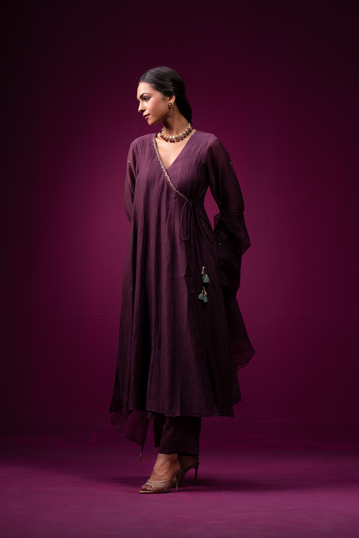 Roza Hand Embroidered Kajri Angrakha Kurta Set- Set of 2