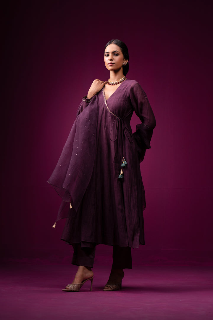 Roza Hand Embroidered Kajri Angrakha Kurta Set- Set of 2