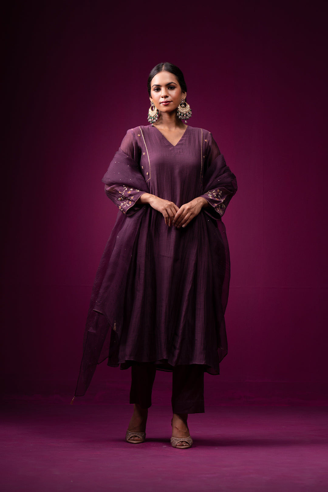 Raatgul Hand Emboidered gathered Kajri kurta set - Set of 2