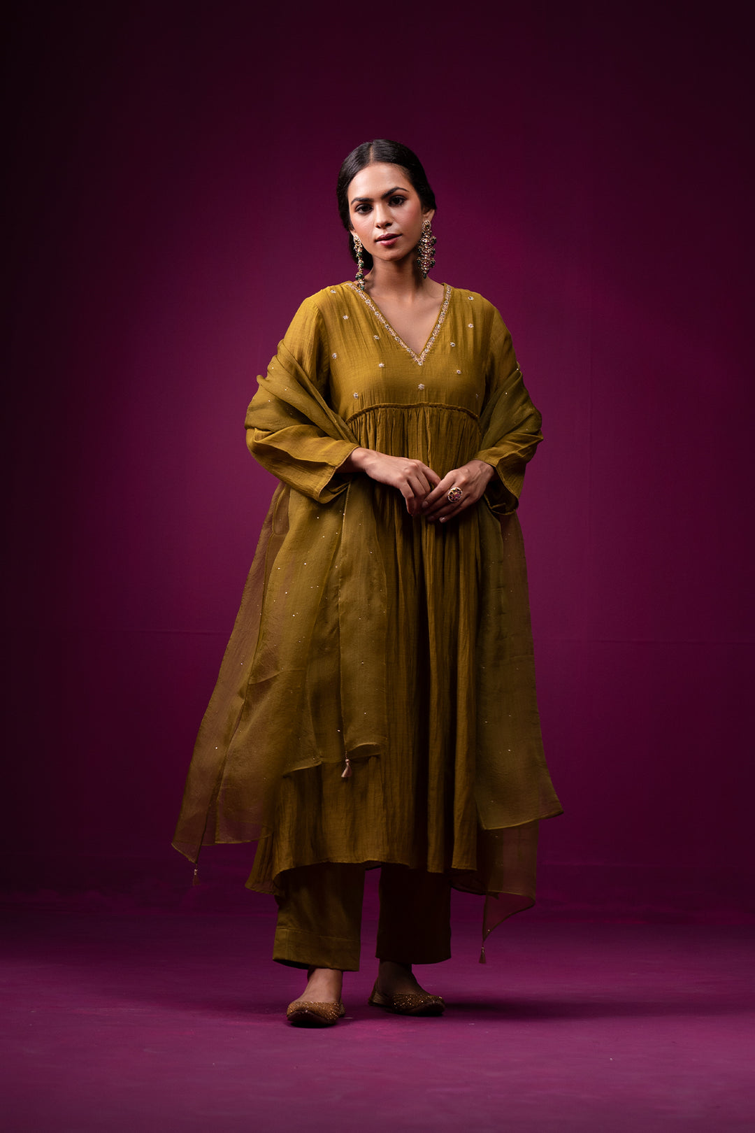 Jaitooni Front Gather Hand Embroidered Kajri Kurta Set - Set of 2