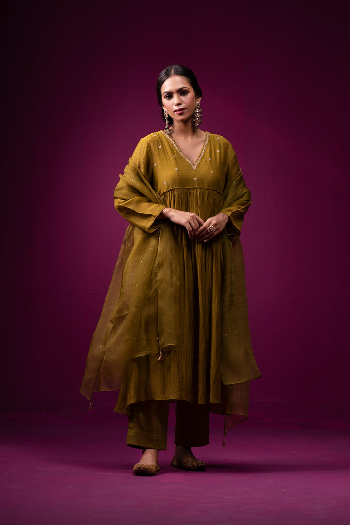 Jaitooni Front Gather Hand Embroidered Kajri Kurta Set - Set of 2