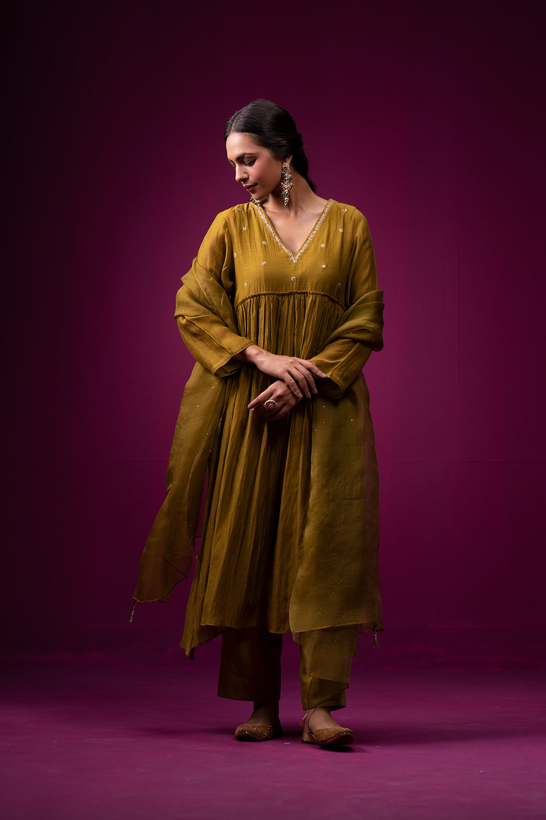 Jaitooni Front Gather Hand Embroidered Kajri Kurta Set - Set of 2