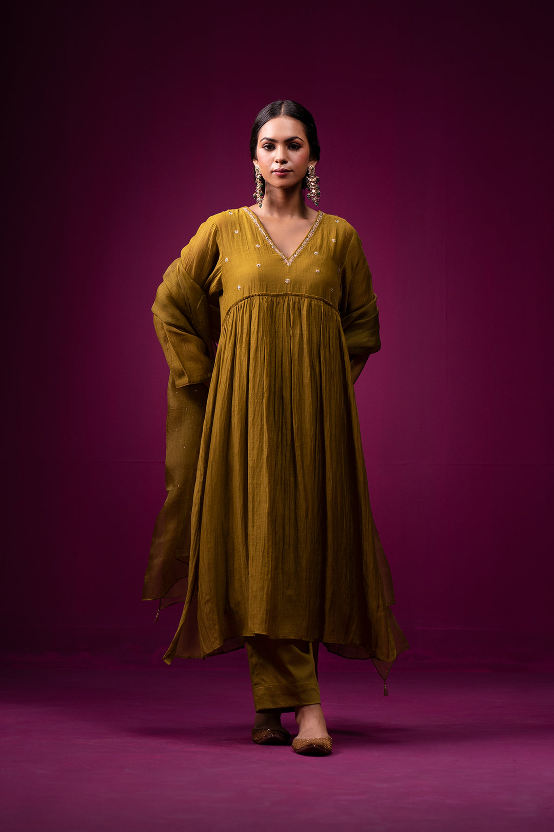 Jaitooni Front Gather Hand Embroidered Kajri Kurta Set - Set of 2