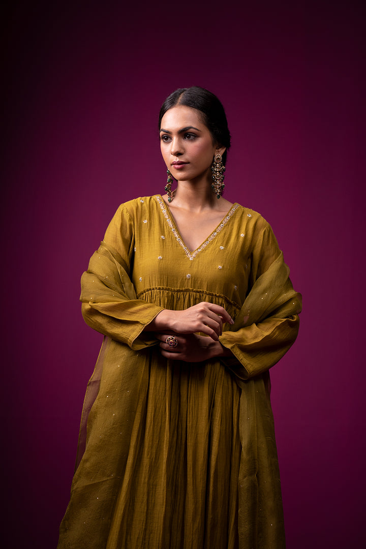 Jaitooni Front Gather Hand Embroidered Kajri Kurta Set - Set of 2